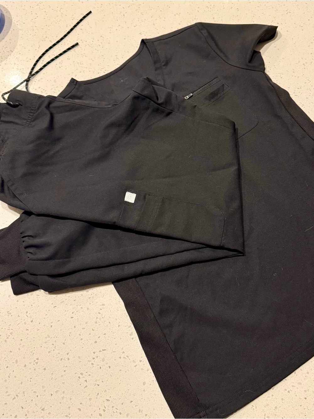 Black Women's Medical Scrub Top with Zipper Pocket - Brand Not Visible